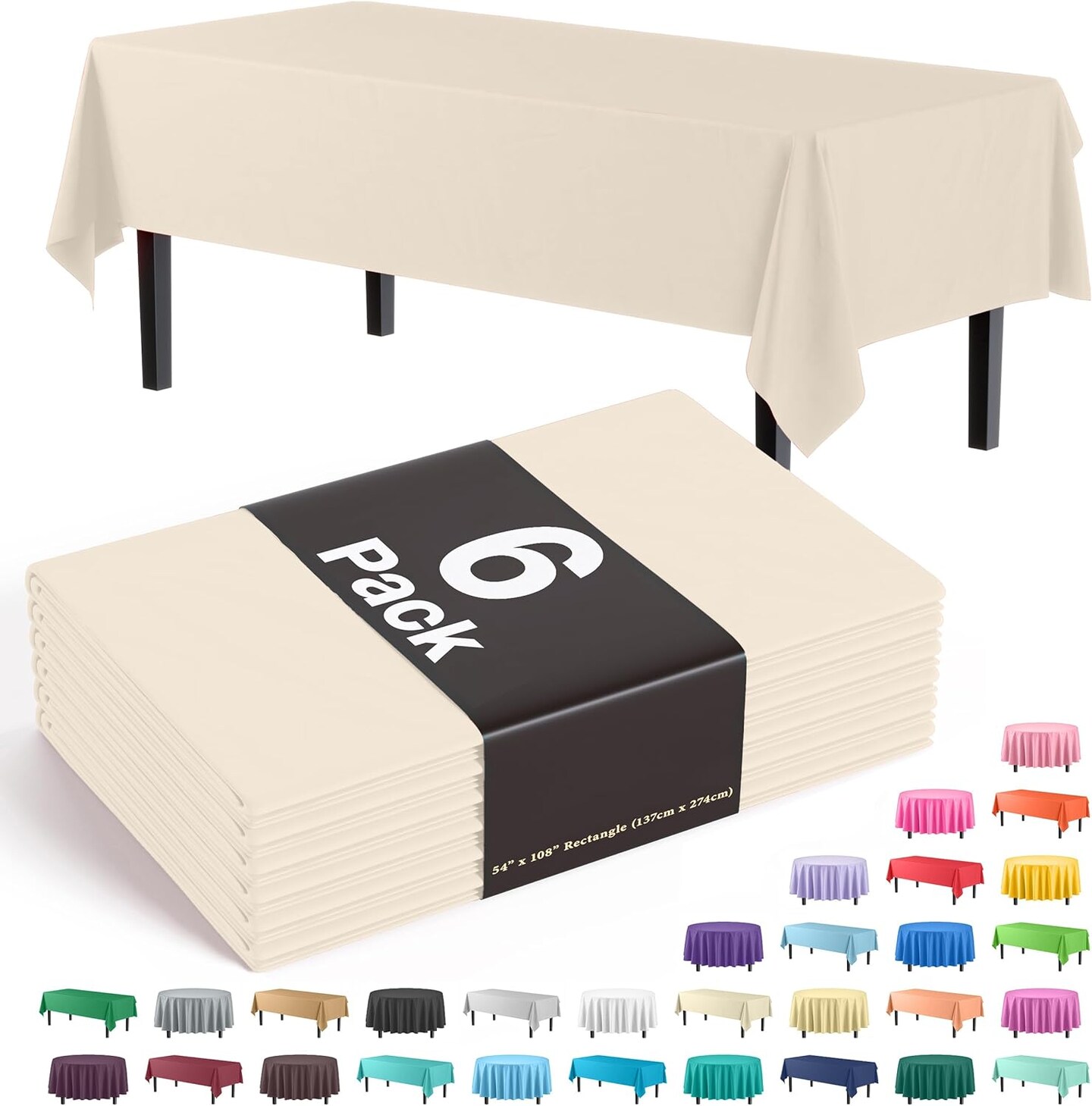 6-Pack Premium Plastic Tablecloth