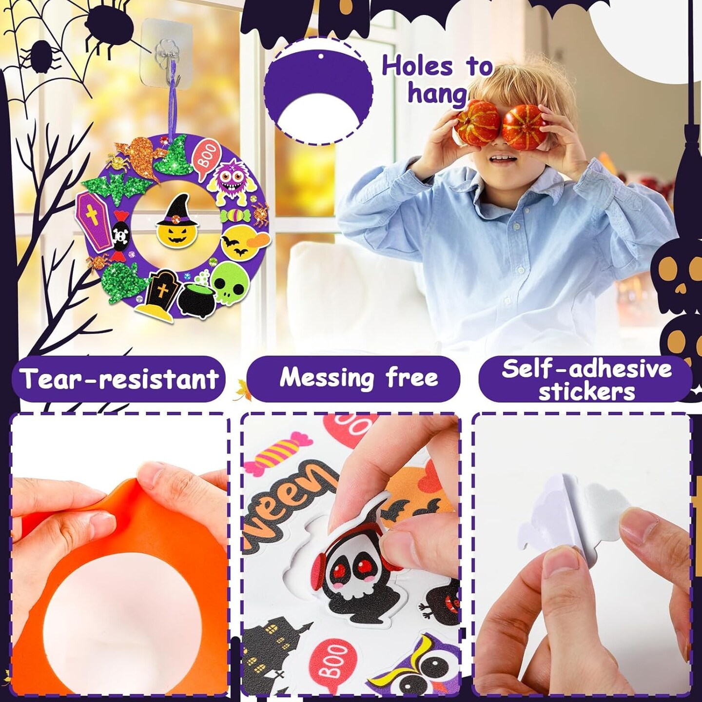 Jack-O-Lantern Ghost Spider Bat Monster Stickers Craft Kit for Kids
