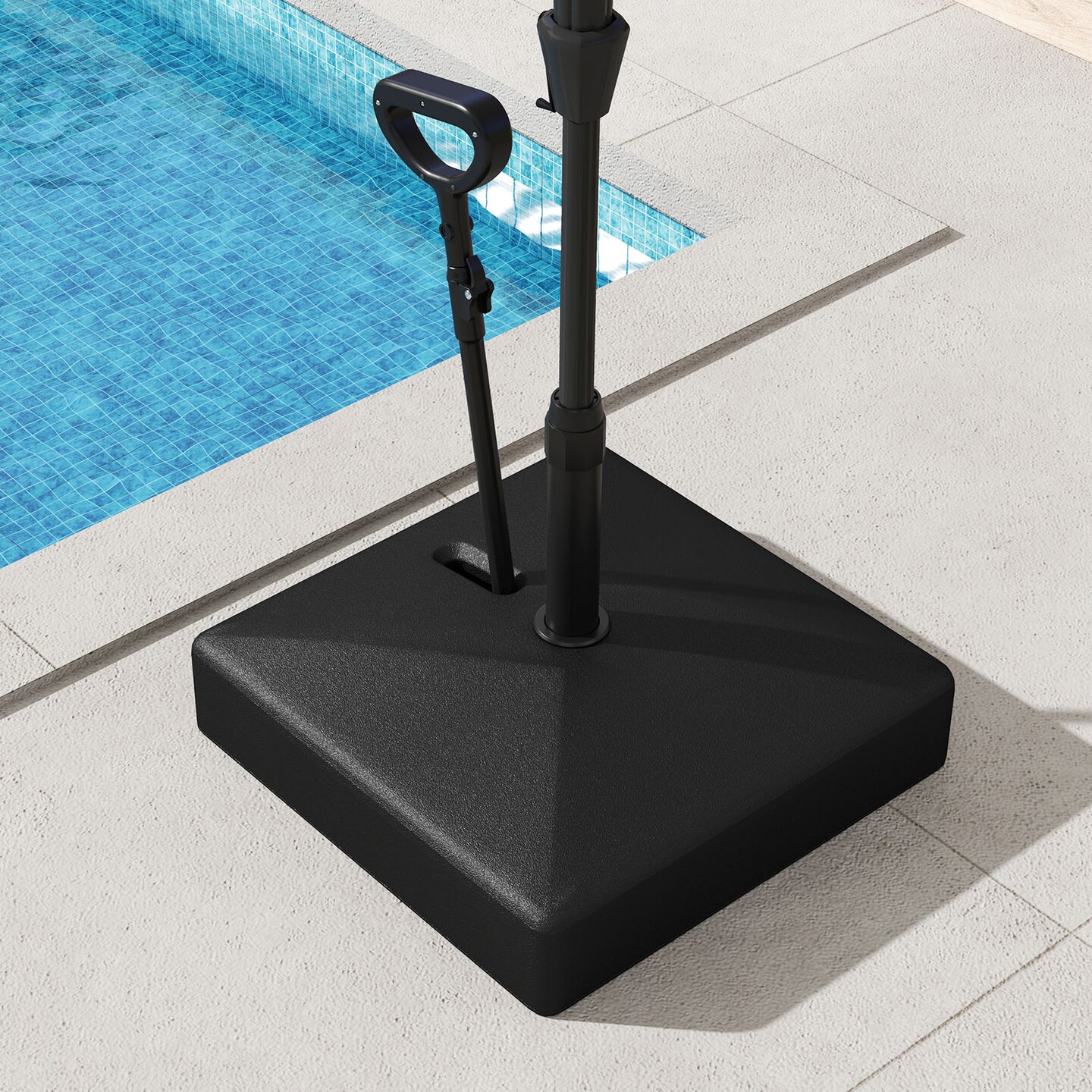 Black Patio Umbrella Base with Retractable Wheels, Adjustable Height and Multi-Adapters