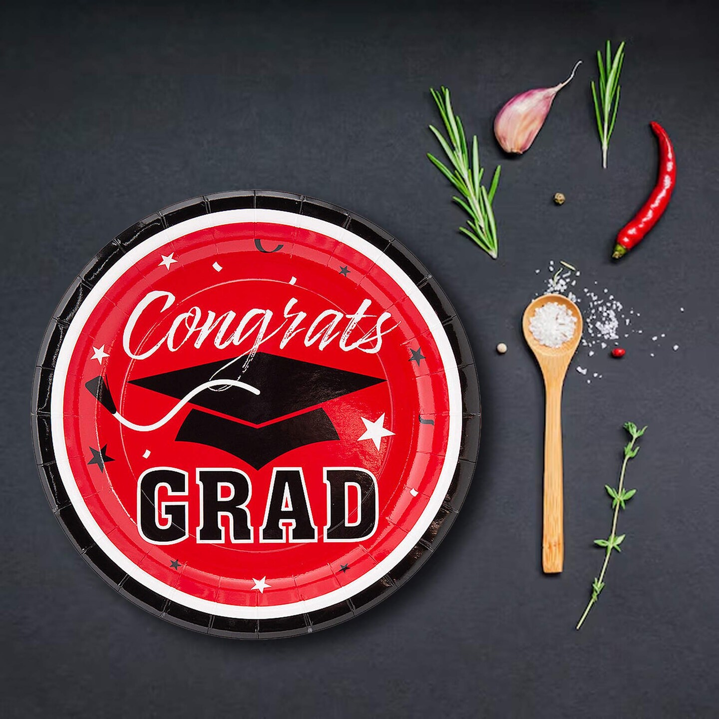 25 Count Red Congrats Grad Solid Color Paper Dessert Plates 7 1/4" Graduation Party Plates