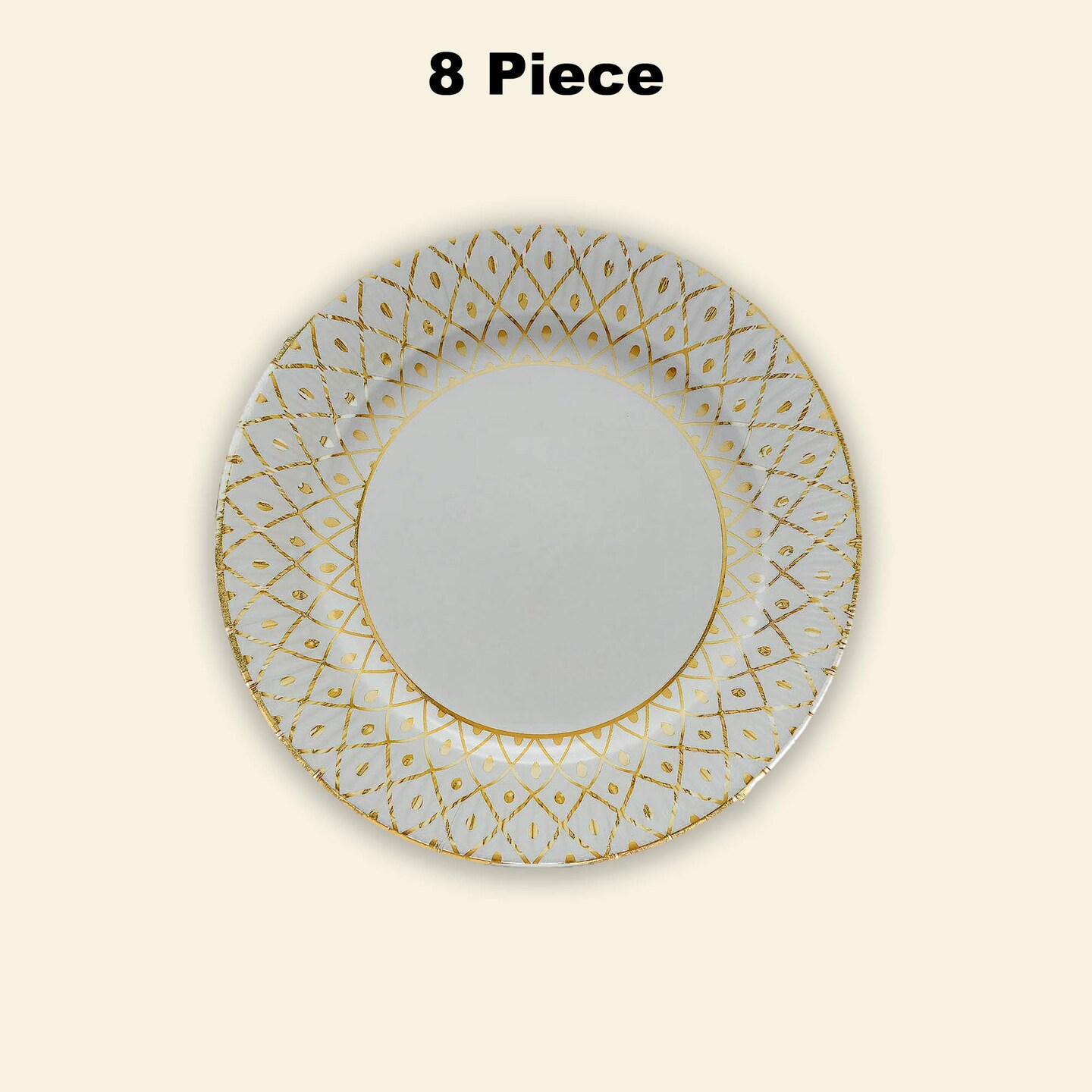 8 Count Gold Metallic Paper Dinner Plates for Elegant Party and Wedding Table Settings