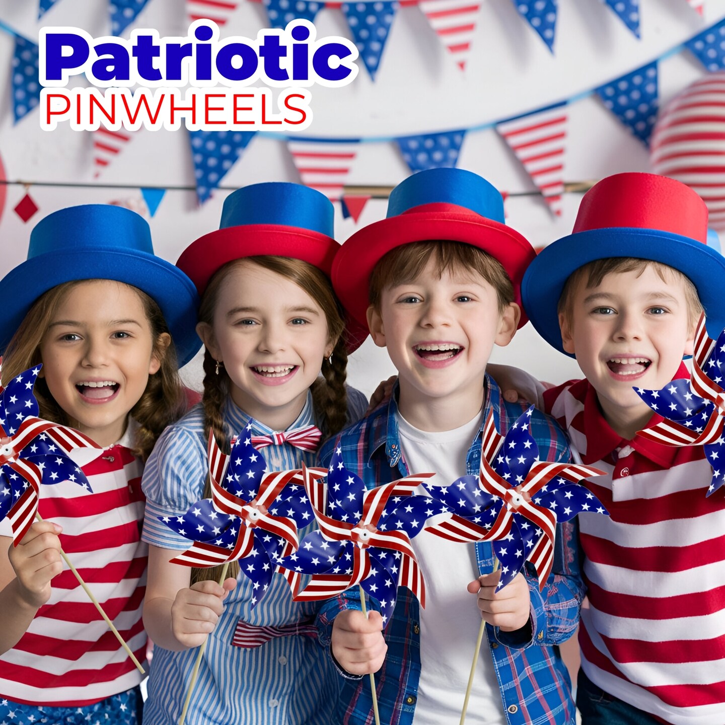 4E's Novelty 18” Patriotic Pinwheels 12 Pack Pinwheels Bulk - Red White and Blue Decorations, Pinwheels for Yard and Garden, 4th of July Decor, Memorial Day Decor, Patriotic Outdoor Decorations