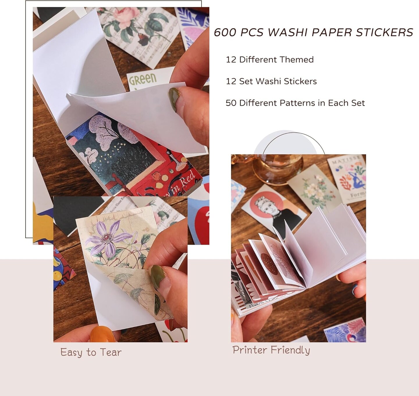 12 Sets 600 Sheets Washi Vintage Scrapbook Sticker Set 5.35 x 5.35 x 0.86 inches