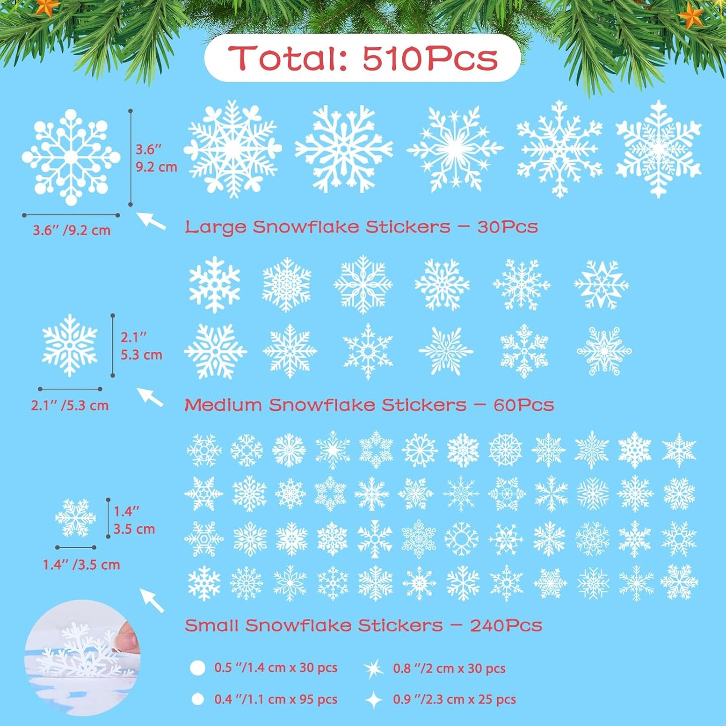 510 Pcs 10 Sheet Double-Sided Christmas Window Clings Stickers