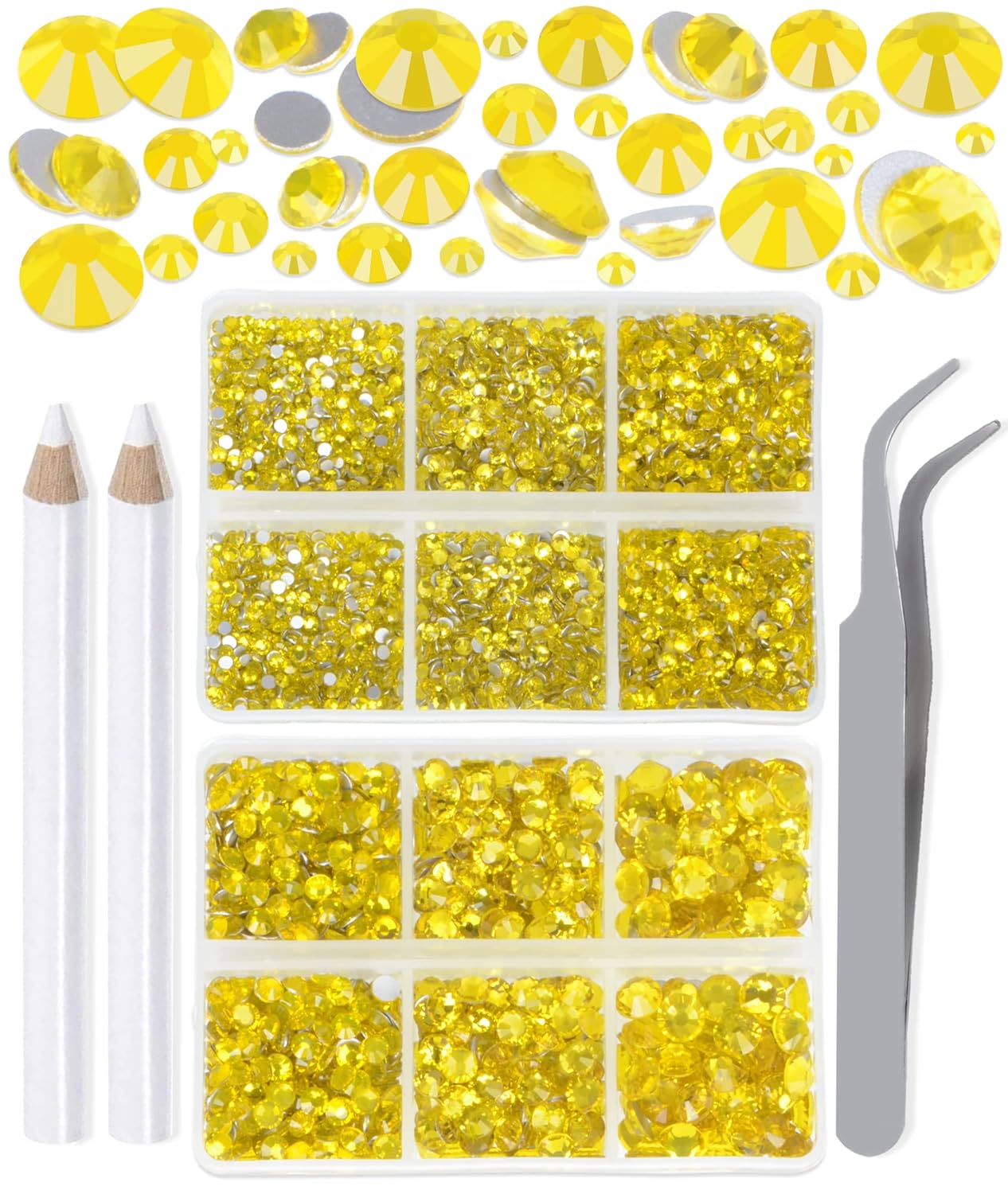 6000 Pieces Citrine Non Hotfix Rhinestones 6 Sizes Round Crystal