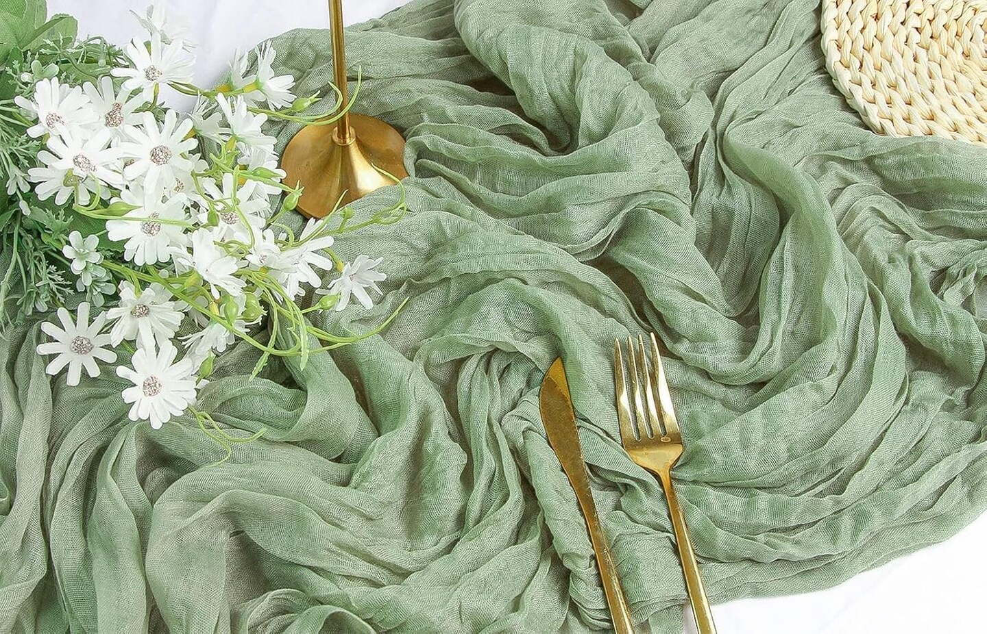Cheesecloth Spring Gauze Rustic Table Runner Sage Green for Wedding