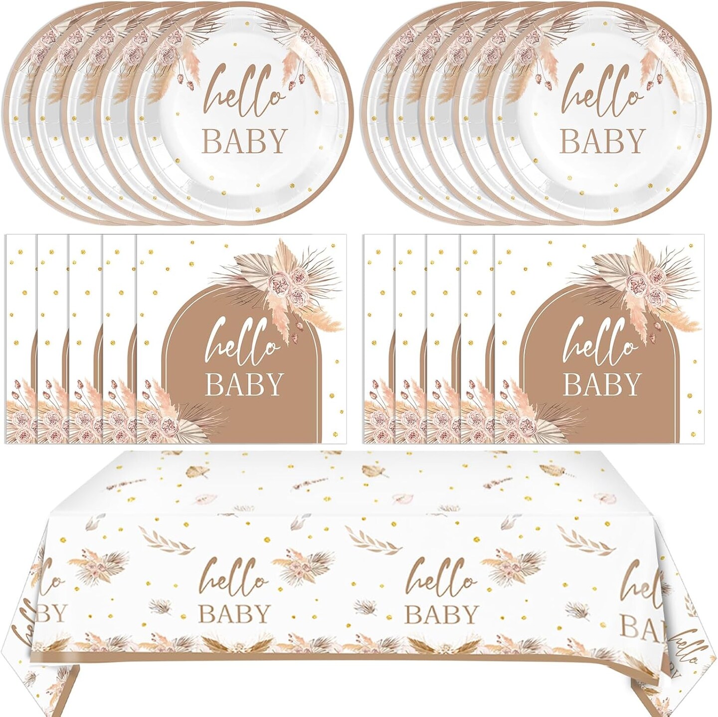 Bohemian Floral Pampas Grass Theme Tableware Baby Shower