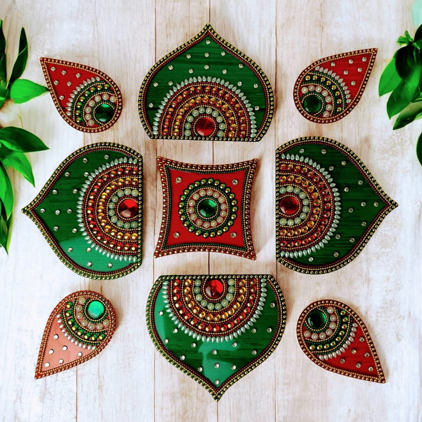 Diwali Acrylic Rangoli Set Decorative Pooja Floor Rangoli with Studded Stones Indian Traditional Multicolor Handmade Reusable Rangoli Set Festive Home Decor Housewarming Gift