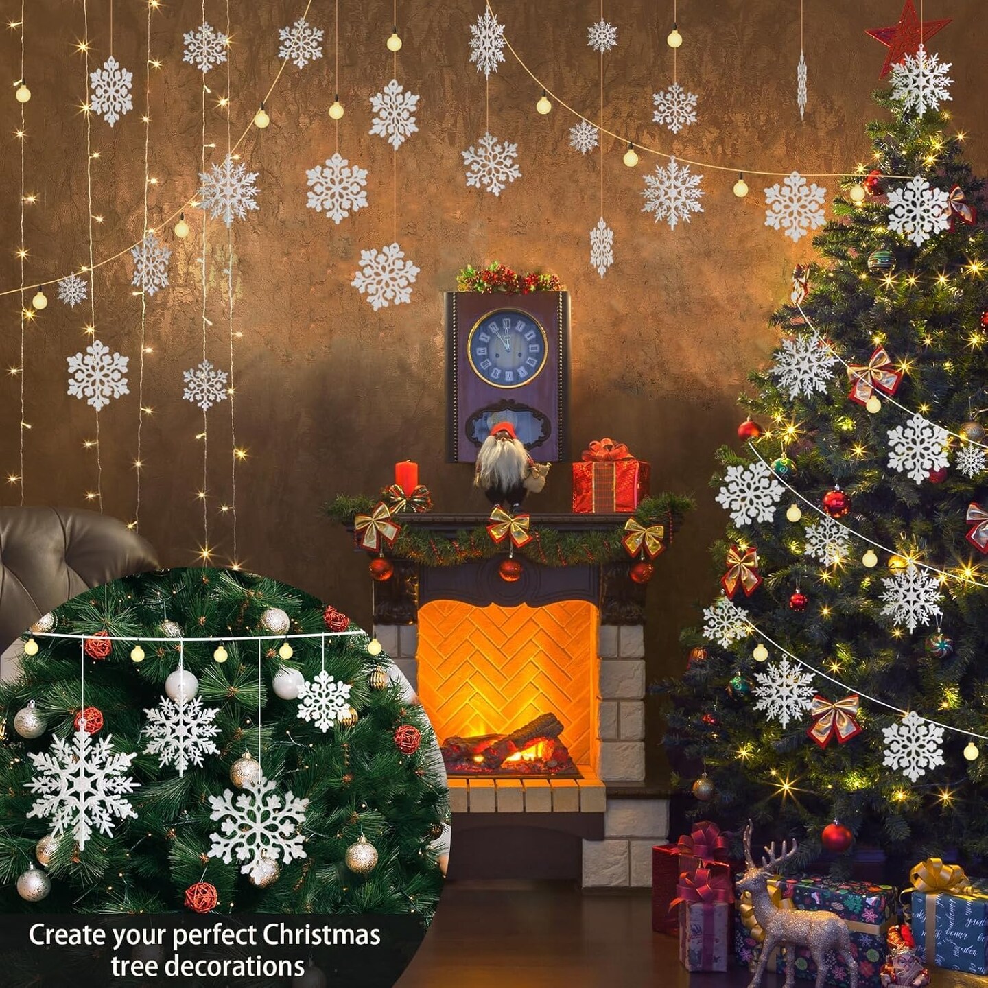 36 Pcs Snowflakes Ornaments Christmas Tree Decorations - White