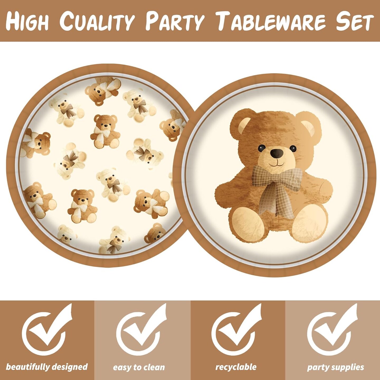 48Pcs Baby Shower Teddy Bear Paper Plates