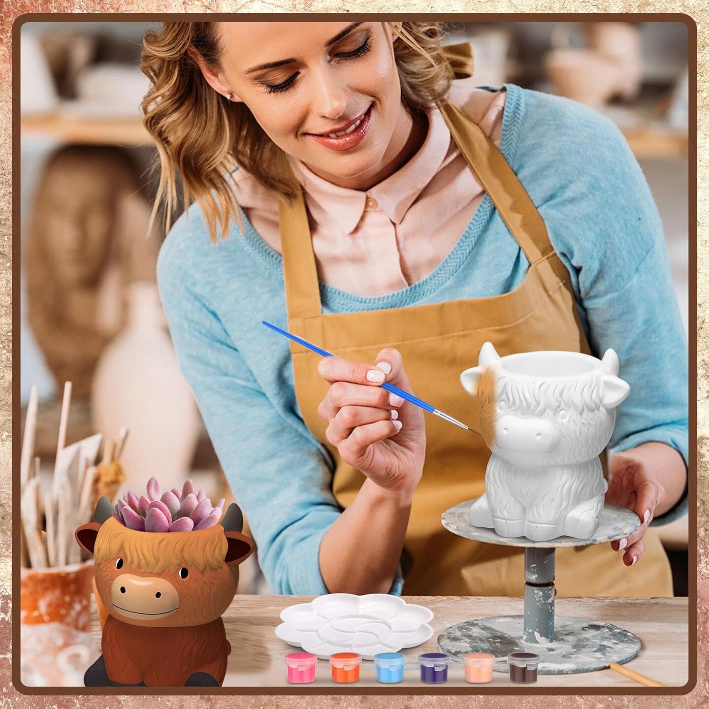 6 Pcs Paint Your Own Cow Succulent Ceramic Pots