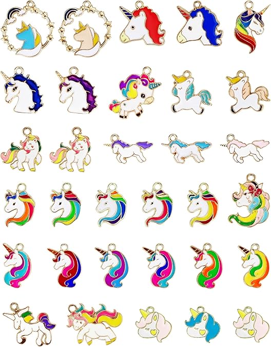 32 Pcs Gold Plated Enamel Unicorn Charms
