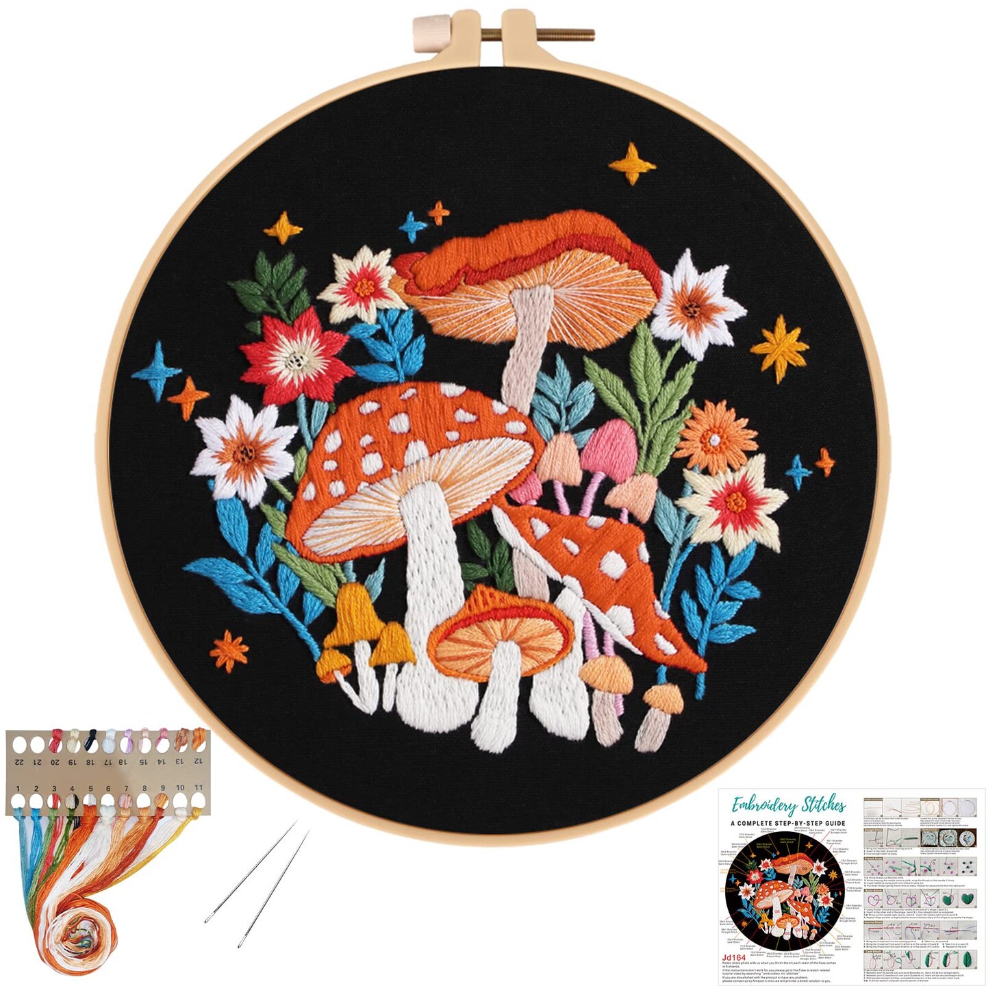 Louise Maelys Mushroom Embroidery Kits for Beginners with Art Night Pattern,Adults Starter Cross Stitch Kit DIY Needlepoint