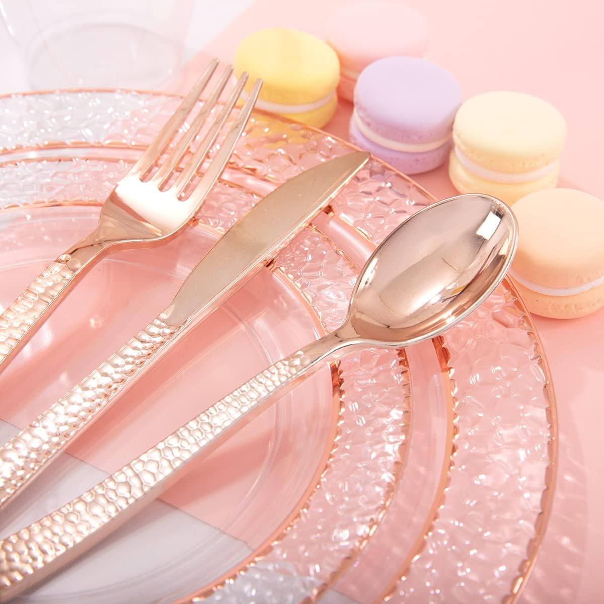 150PCS Rose Gold Plastic Silverware