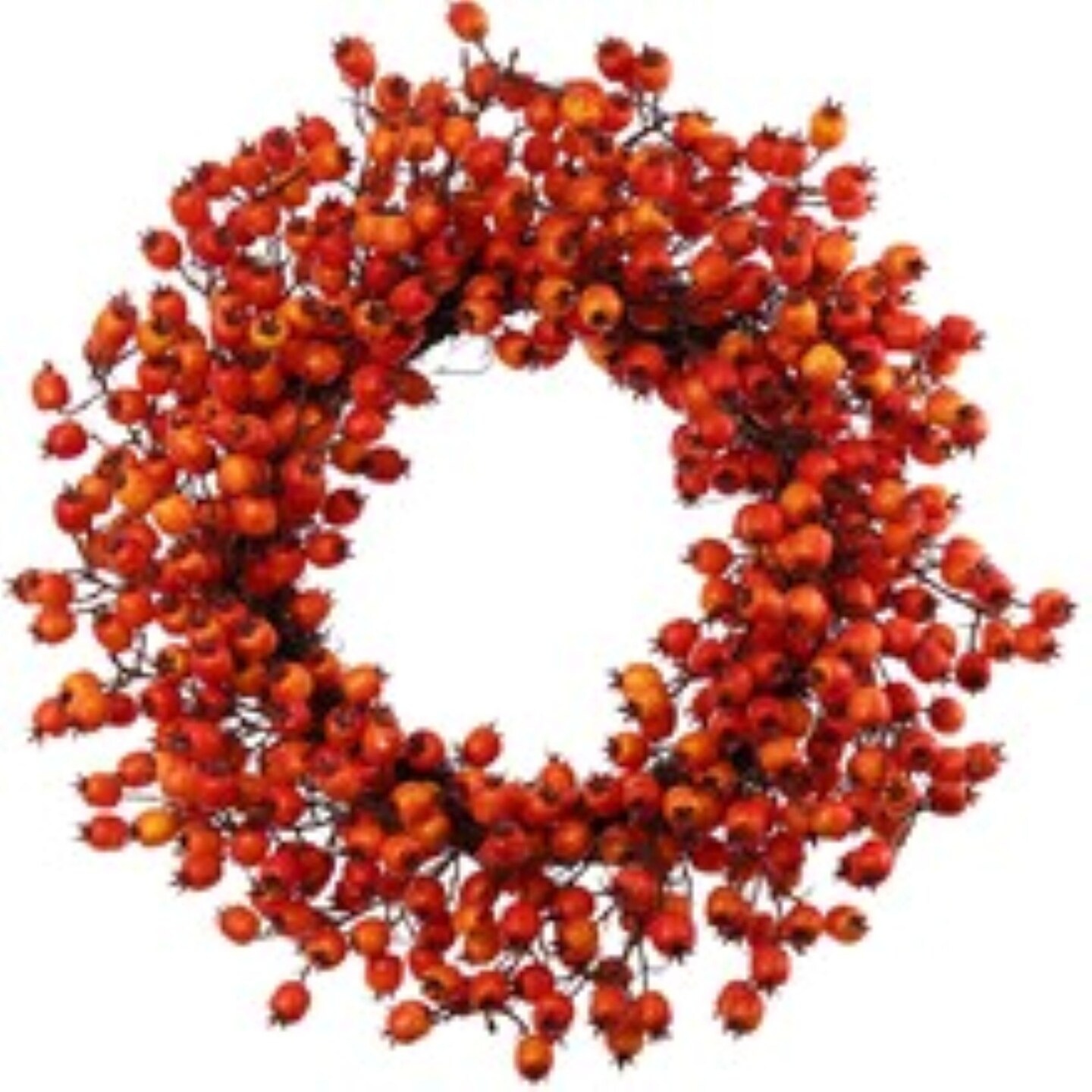 4-Pack 22&#x22; Orange Hawthorn Berry Wreath - Lifelike Berries, Indoor/Outdoor Use, Front Door Decor - Autumn &#x26; Fall Holiday D&#xE9;cor - 2024 Christmas Collection, Floral Home by Artificial Flowers