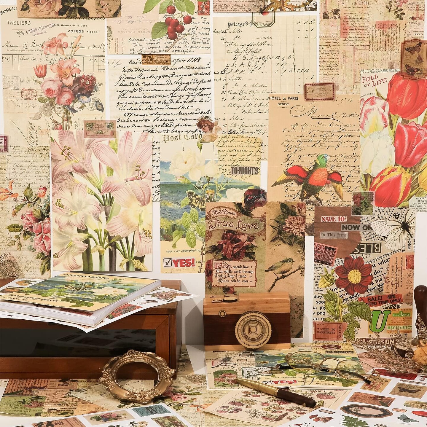 537pcs Vintage Washi Scrapbook Stickers and Papers (Green) 3.94 x 3.94 x 3.94 inches