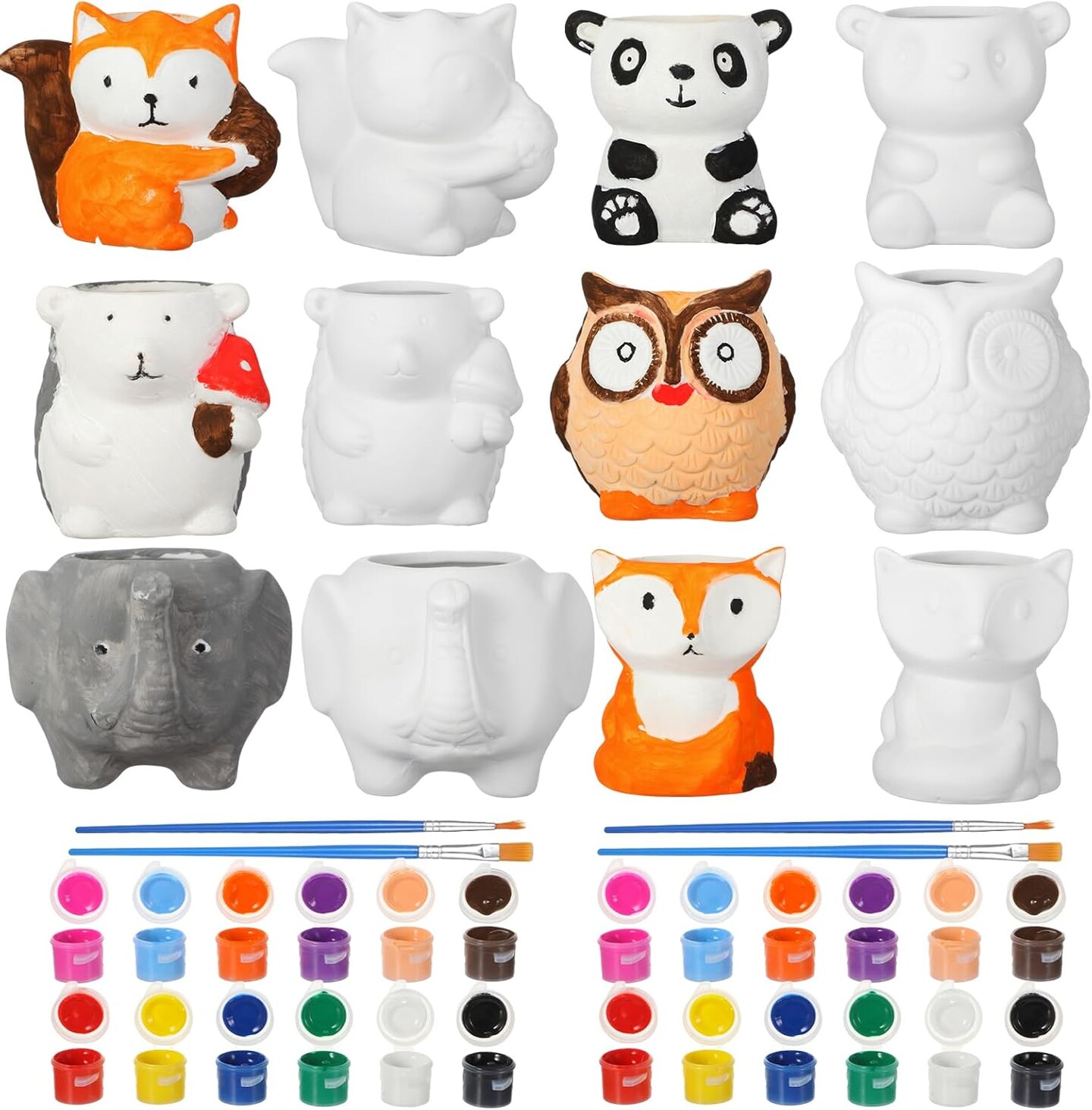 12 Sets DIY Ceramic Animal Succulent Pots Painting Kit