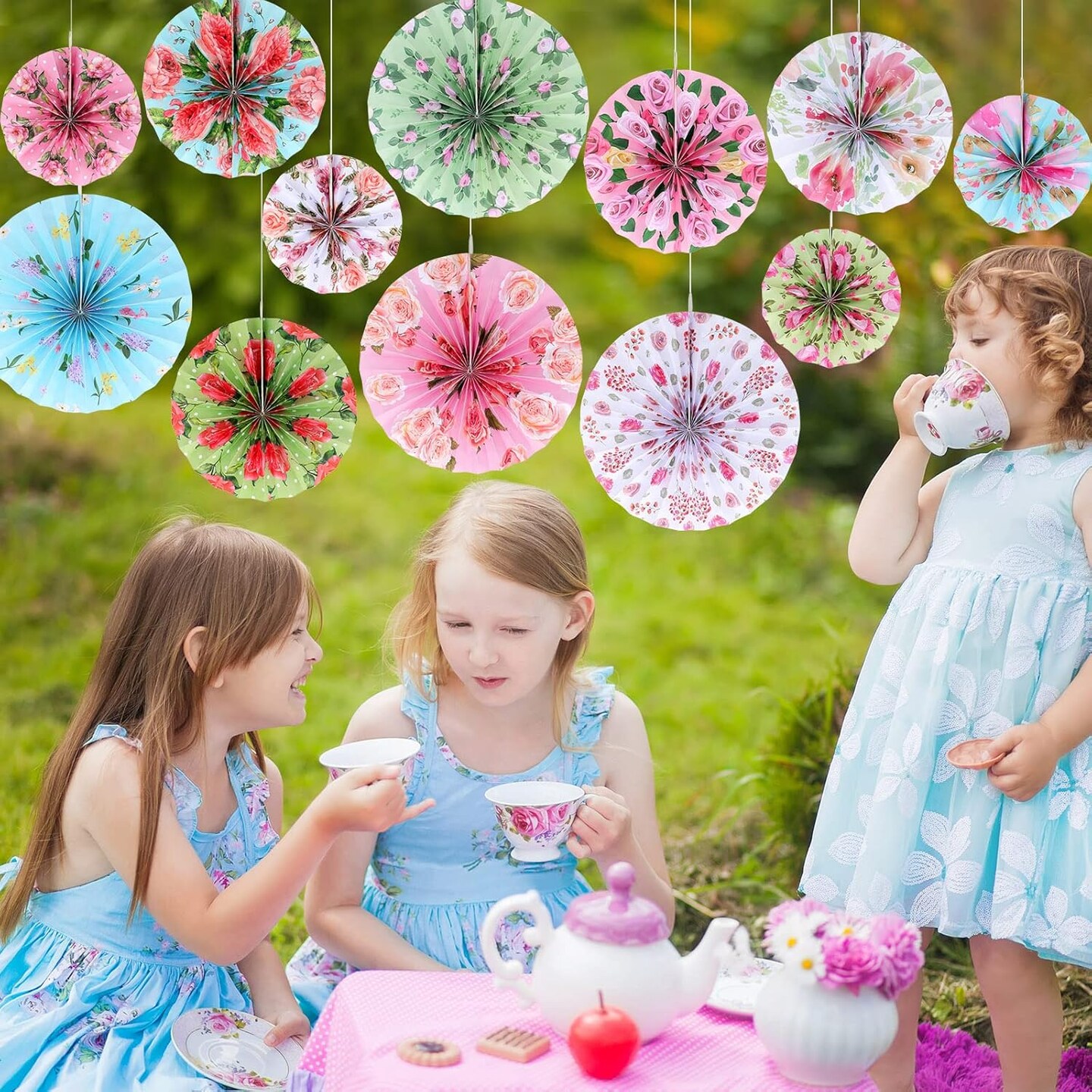 12 Pcs Paper Flowers Hanging Decorations for Wall Paper Fans Tea Party Decoration Floral Backdrop Classroom Decor