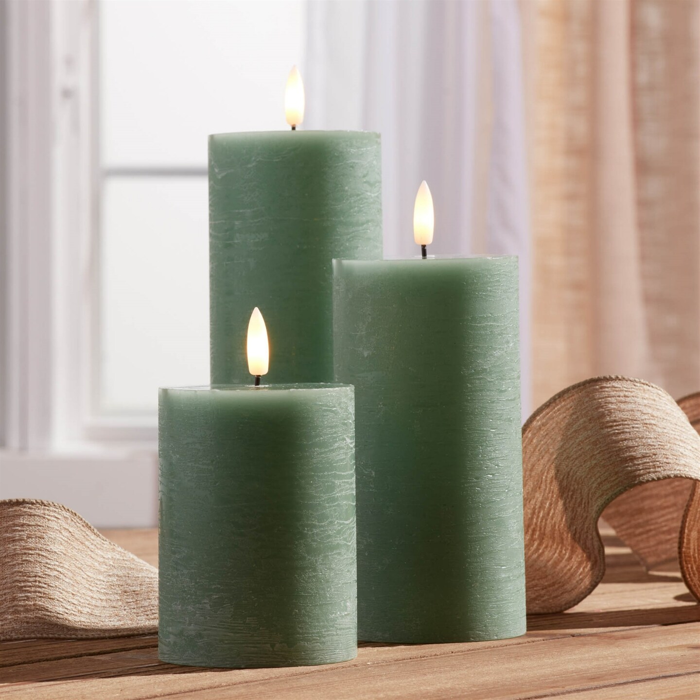 Melrose LED Lighted Flameless Pillar Candles - 6" - Green - Set of 3