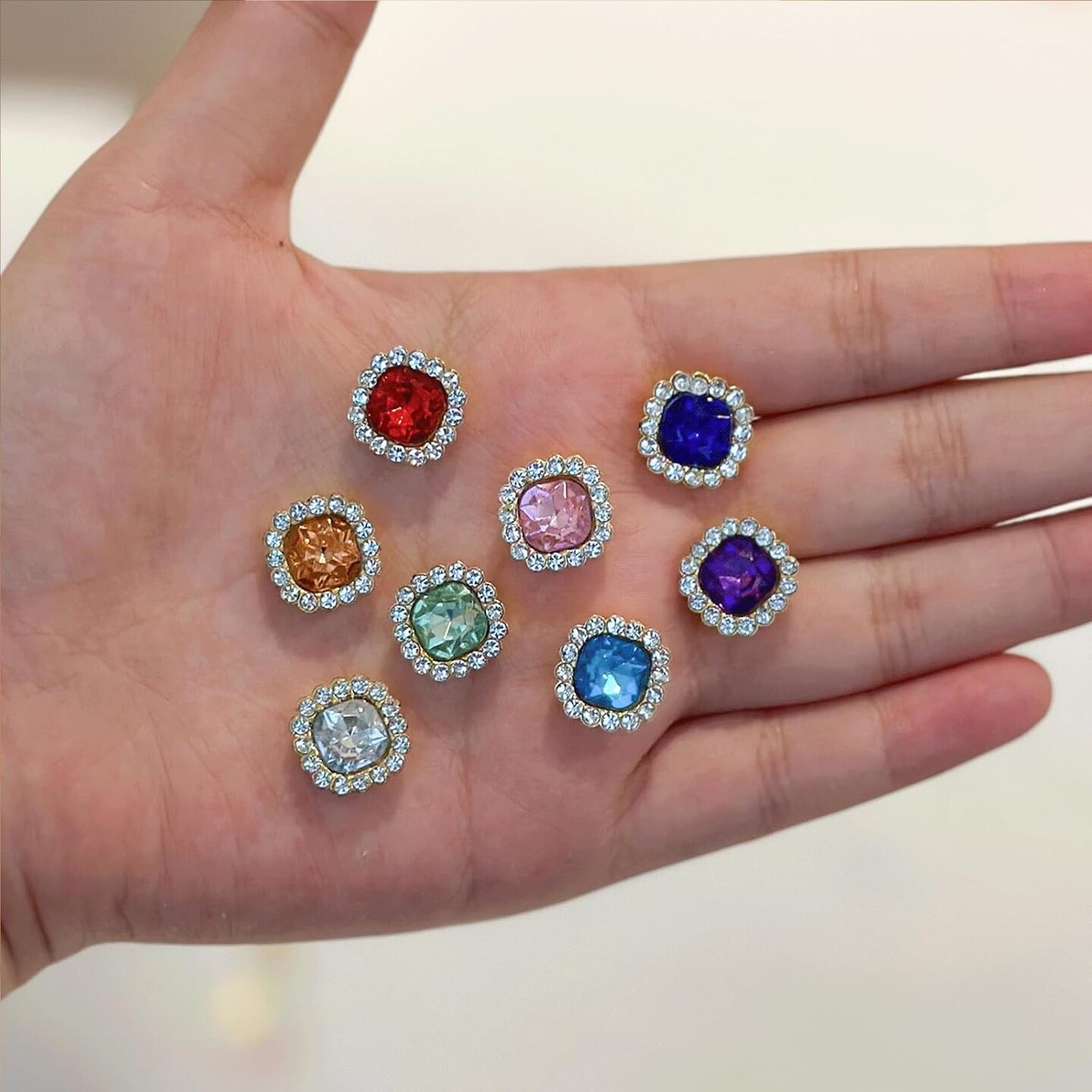 200pcs Square Rhinestone Buttons - 13mm Flower Flatback