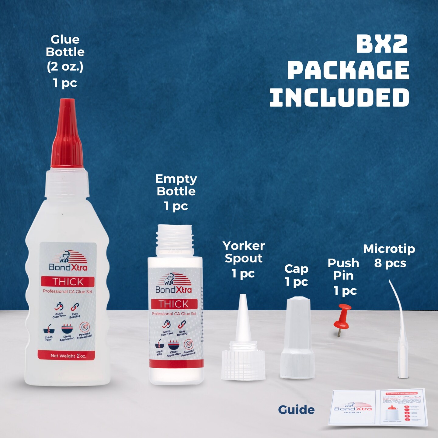 BONDXTRA BX2 Thick CA Glue 2 oz. Set &#x2013; Premium Super Glue Kit for Woodworking, Crafts &#x26; DIY, Fast-Drying, Clear Cyanoacrylate Adhesive&#xA0;with&#xA0;Microtips