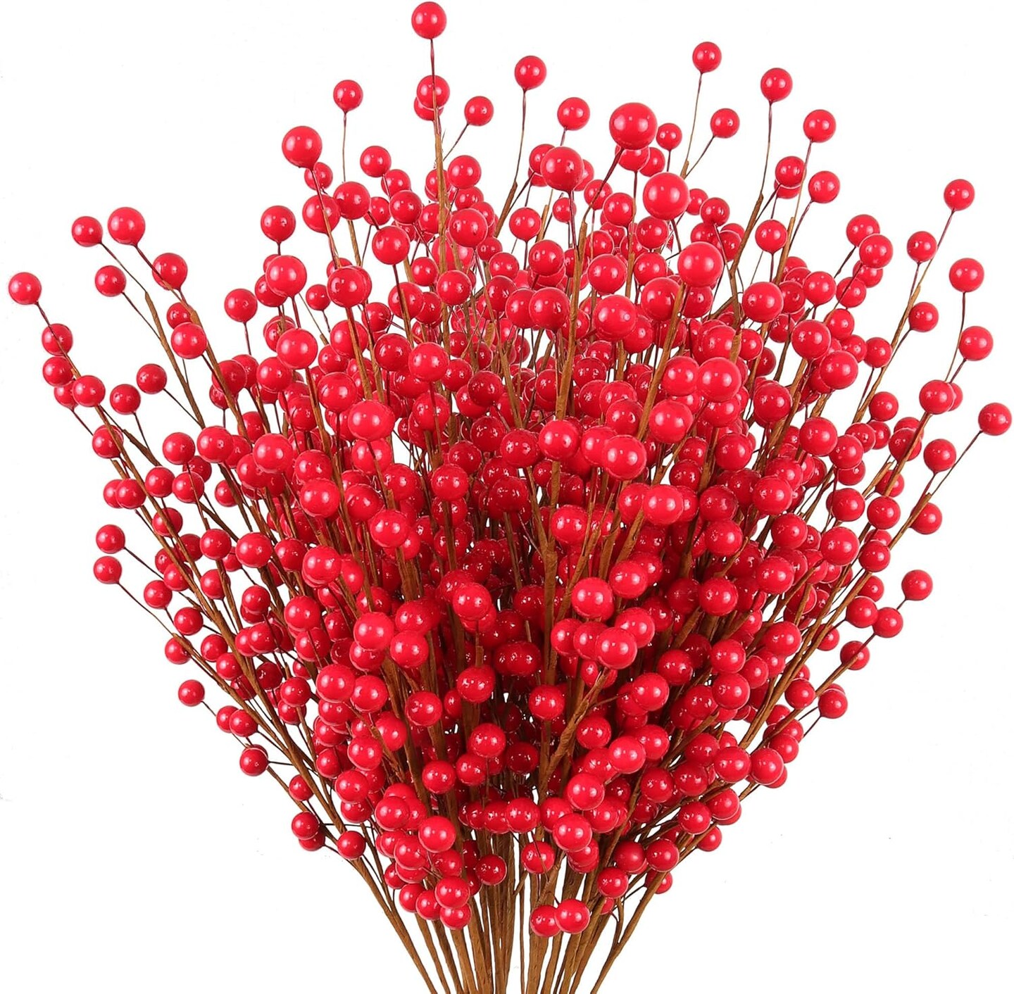 6PC Vibrant Red Holly Berry Stem Picks - 35 Berry Holiday Floral Accents, 17-Inch Length
