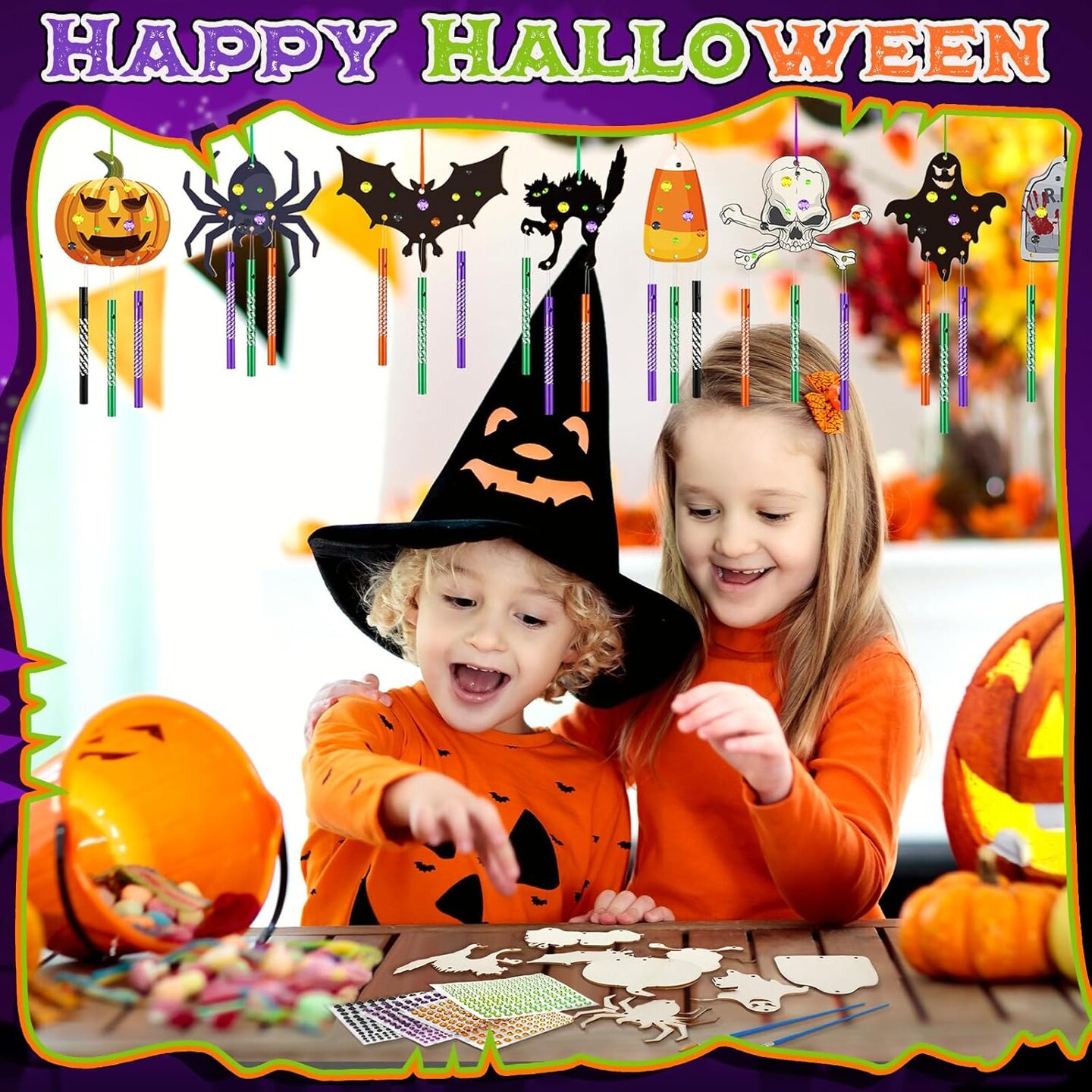 128 Pcs Halloween Wind Chime Crafts Making Kit