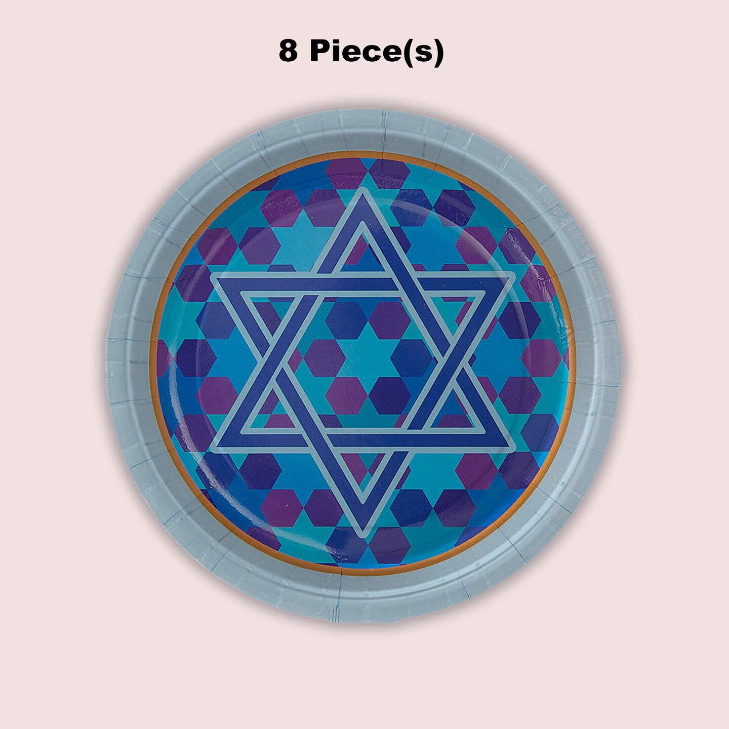 8 Count Star of David Paper Dessert Plates Light Blue Trim 7 Inch