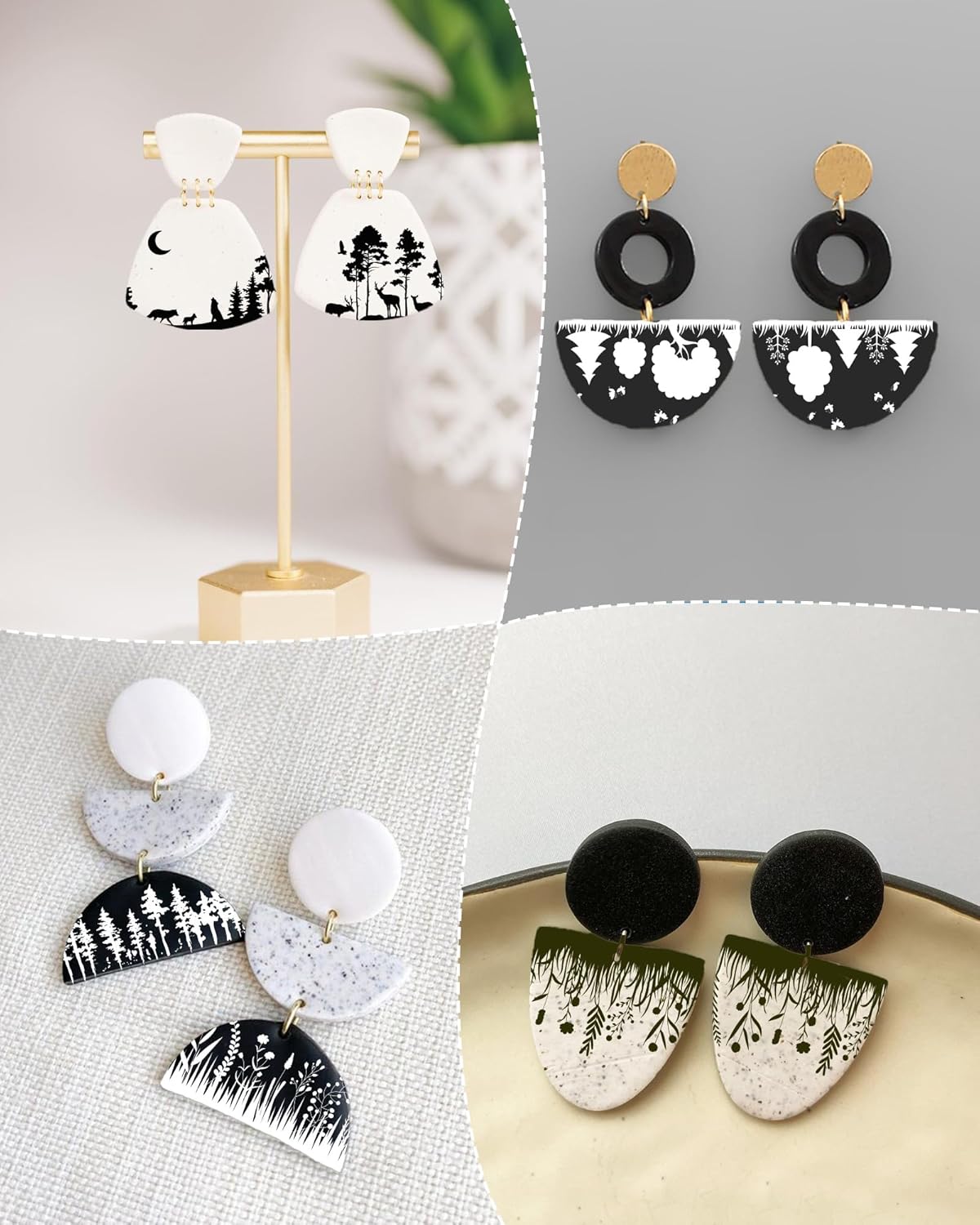 6 Pcs Reusable Pine Tree Stencils for Polymer Clay