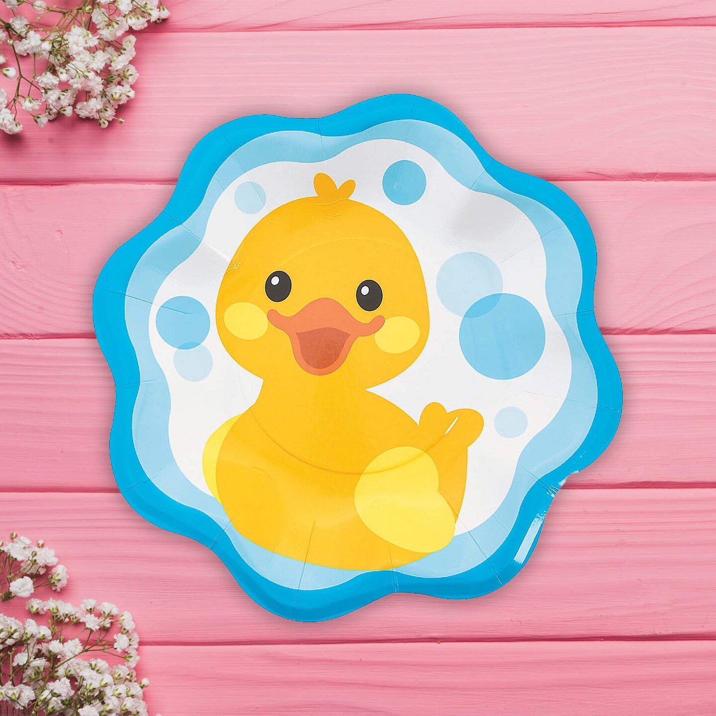 8 Count Rubber Ducky Paper Plates for Baby Shower Birthday Party Supplies Decorations 10.5"