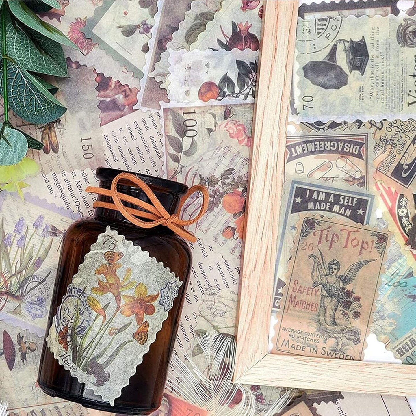 60pcs Vintage Scrapbook Stamp Stickers - Modern Time