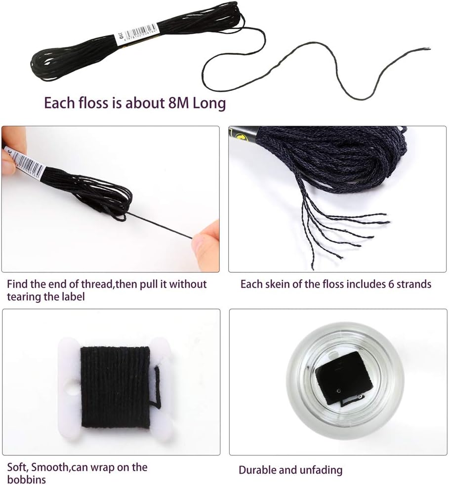 Black to White Gradient Grey Embroidery Floss