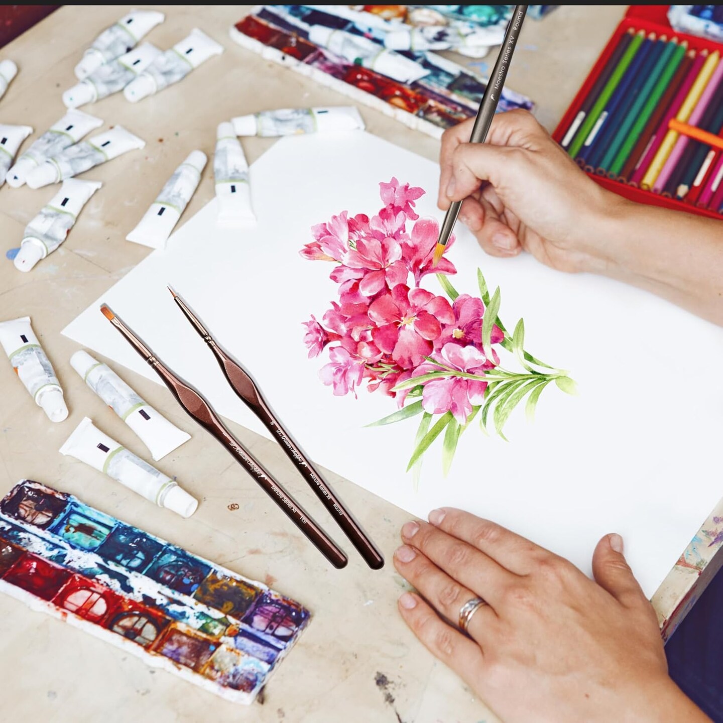 Small Paint Brush Miniature Brushes. Fine Tip Series 4pc 000 Paintbrushes Set for Art Watercolor Acrylics Oil