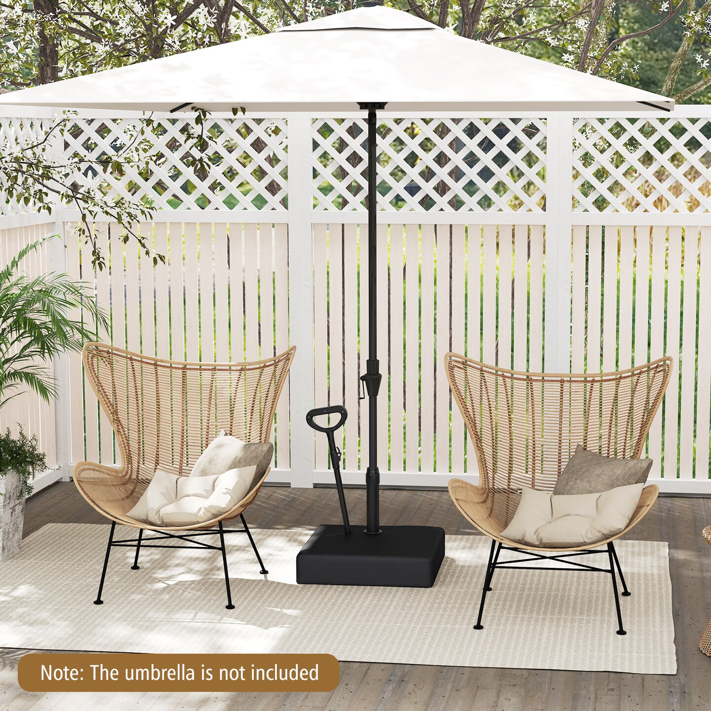 Black Patio Umbrella Base with Retractable Wheels, Adjustable Height and Multi-Adapters