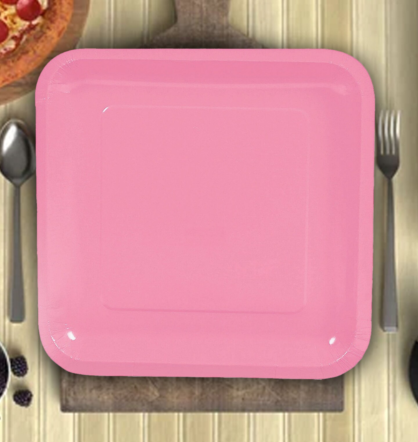9" Candy Pink Square Paper Dinner Plates 24 Count Disposable Party Plates