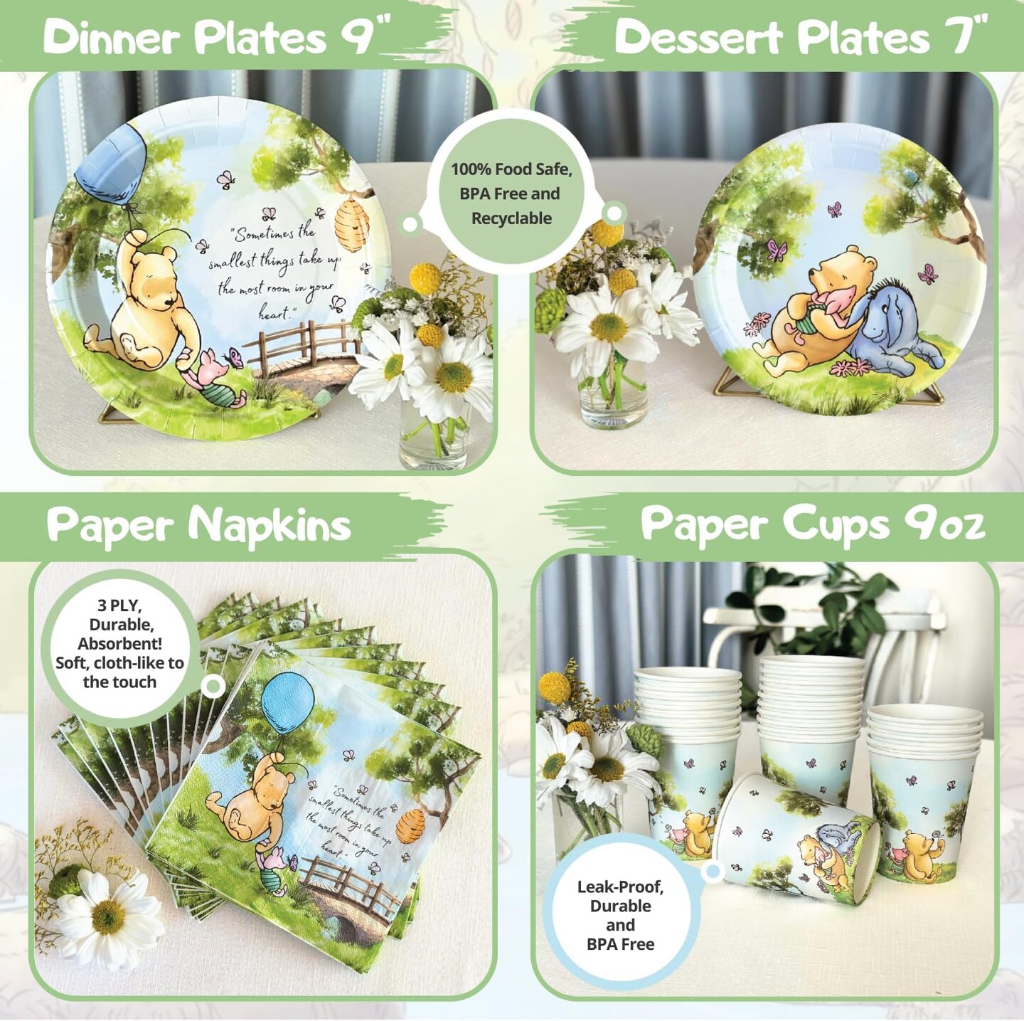 106 Pc Winnie Baby Shower Decorations Set Winnie Bear (Green, Blue)