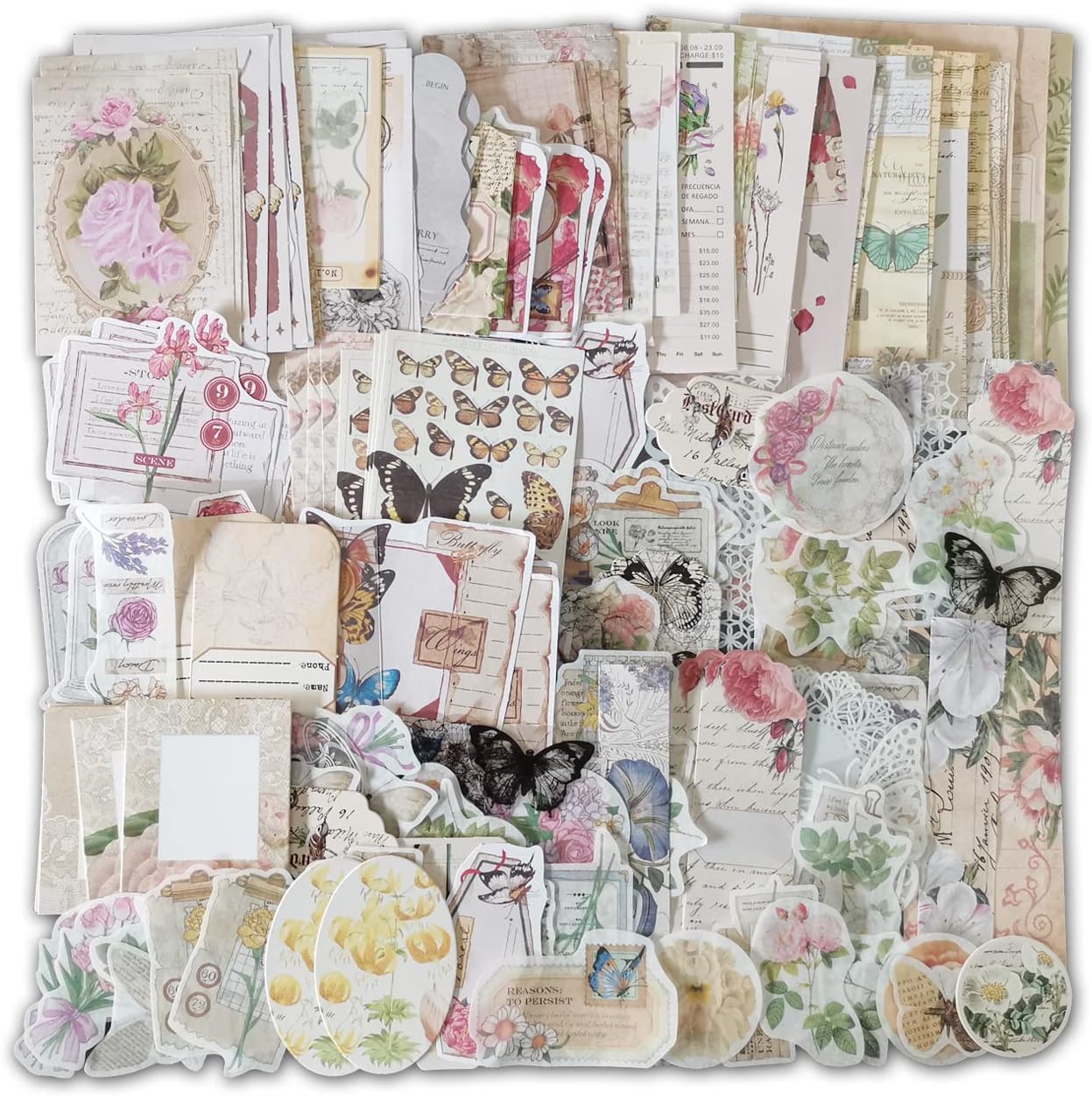 260 Pieces Vintage Scrapbook Supplies Pack (Flowers)