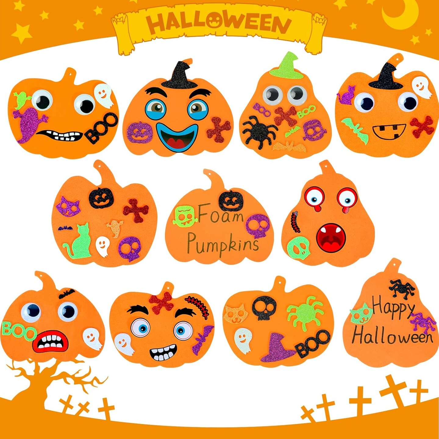 312PCS Halloween Pumpkin Foam Stickers - Halloween Craft Kit