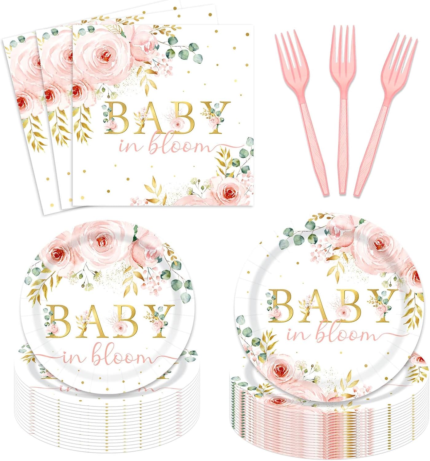 96 PCS Baby in Bloom Party Tableware