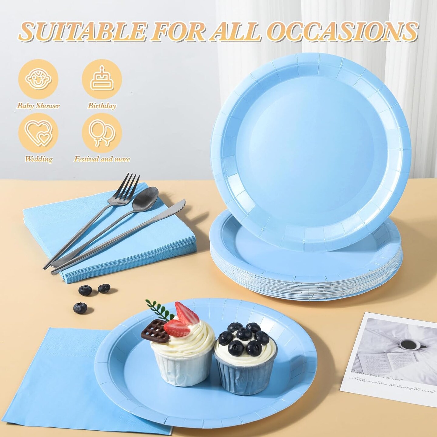 Baby Shower Blue Plates &#x26; Napkins Set &#x2013; Serves 50 Guests