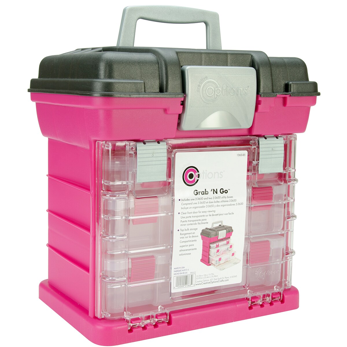 Creative Options Grab'n Go 3-By Rack System-13"X10"X14" Magenta & Sparkle Gray