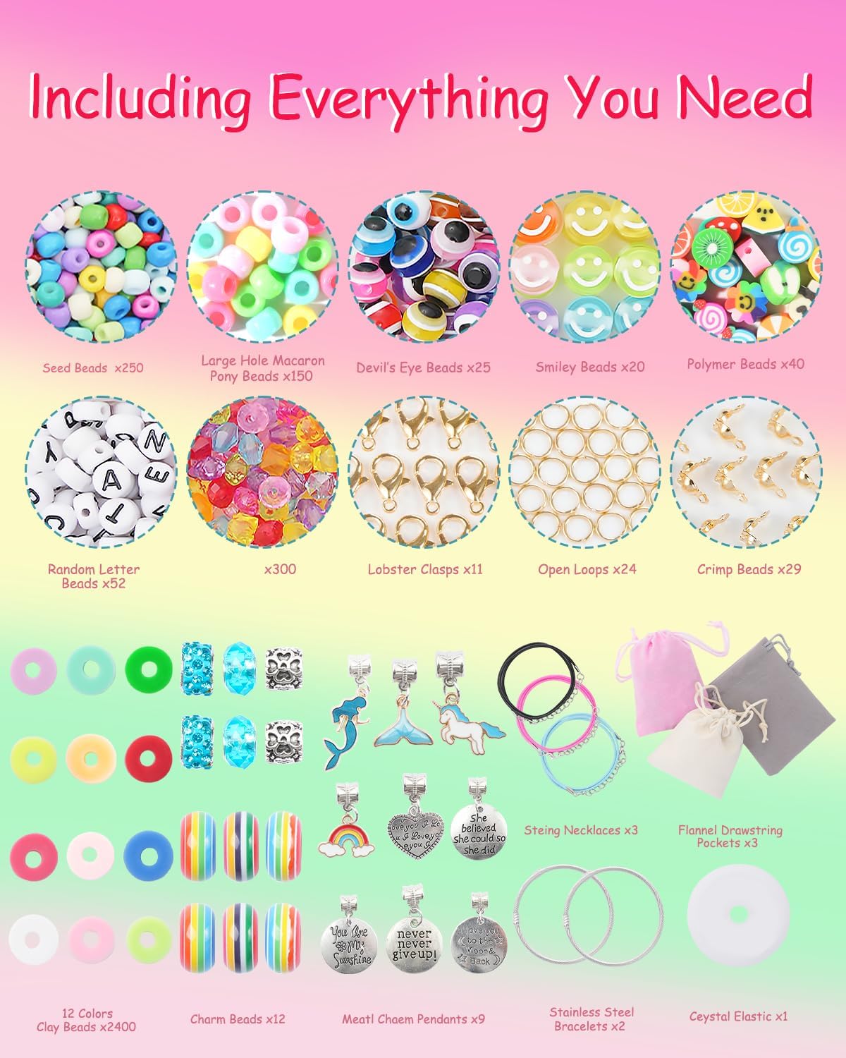 Bracelet Making Kit 3400 Pcs Beads (Girls’ Gift Set) 7.48 x 9.06 x 0.67 inches