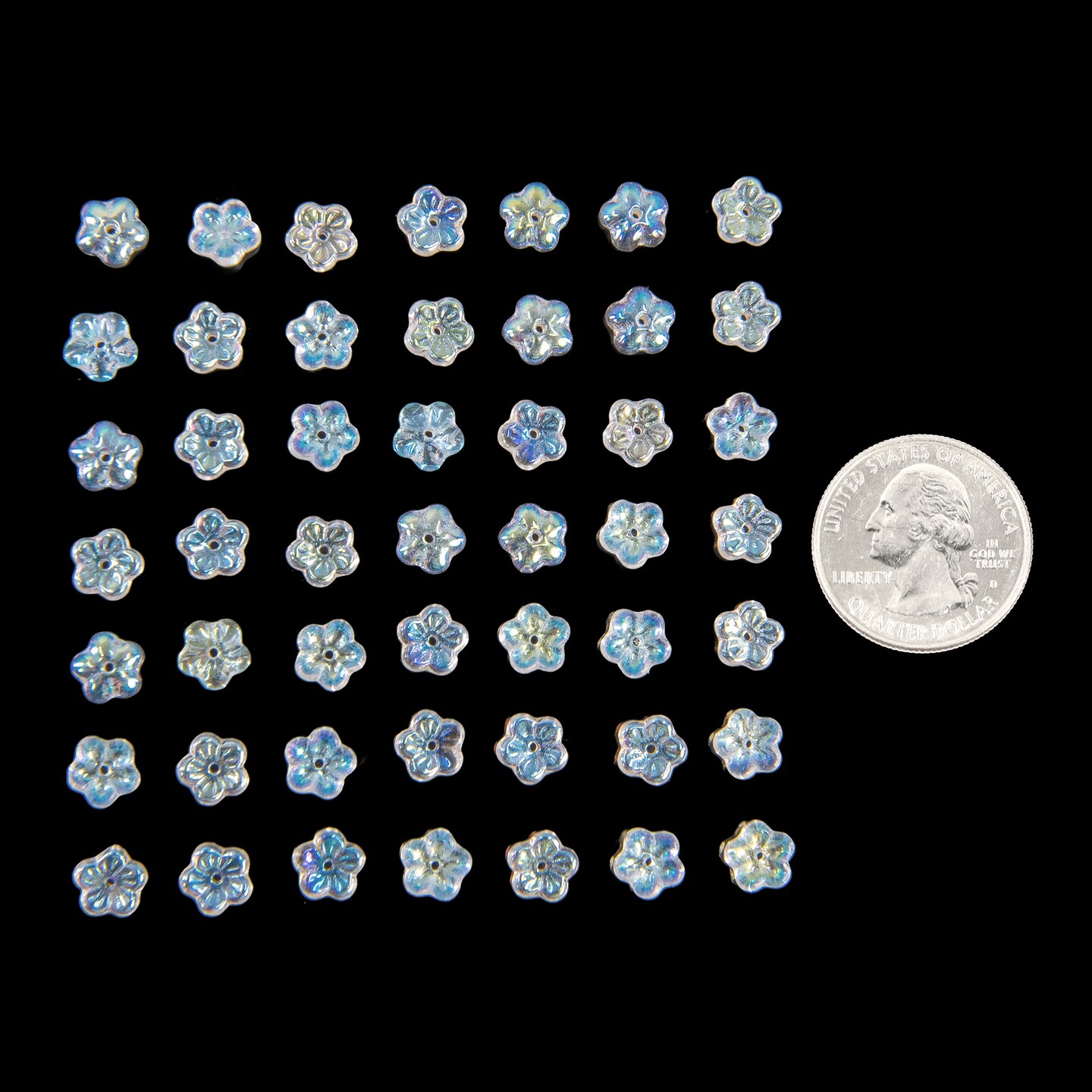 8x3mm Flat Flower Beads in Crystal AB Apx 48-50 Beads GB-FF02