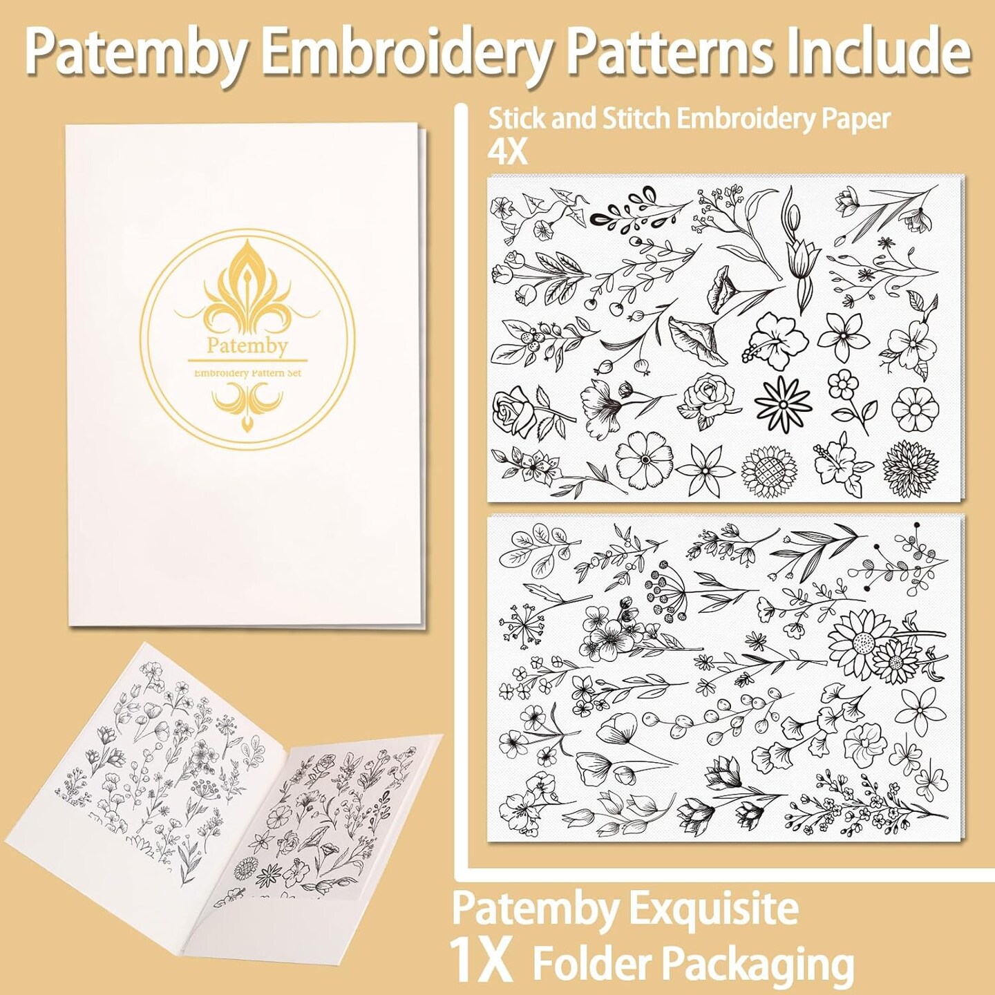 100Pcs Water Soluble Embroidery Stabilizers, Stick and Stitch (Flower, Pack of 2)
