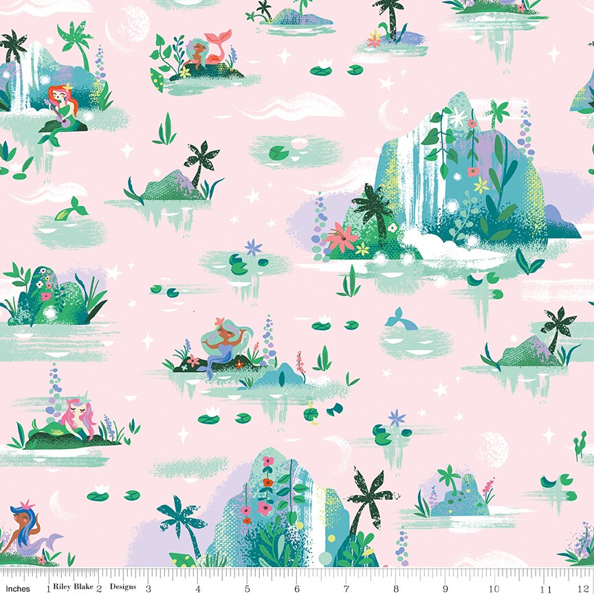 Mermaid Lagoon in Pink (c15901-pink) | Forever Neverland | Jill Howarth | Riley Blake