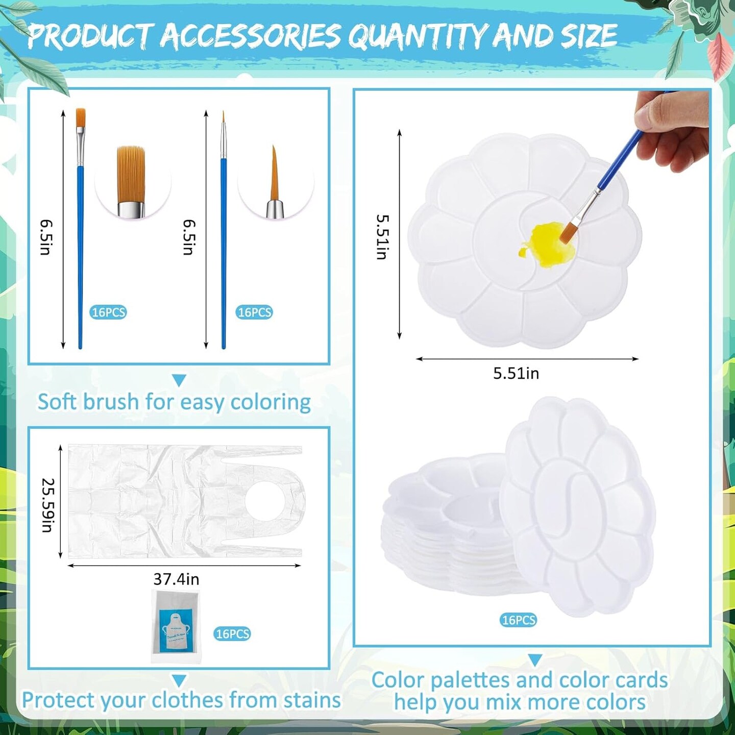16 Sets Pre Sketched Coloring Canvas with Easels and Brushes (8x10 Inch, Landscape)