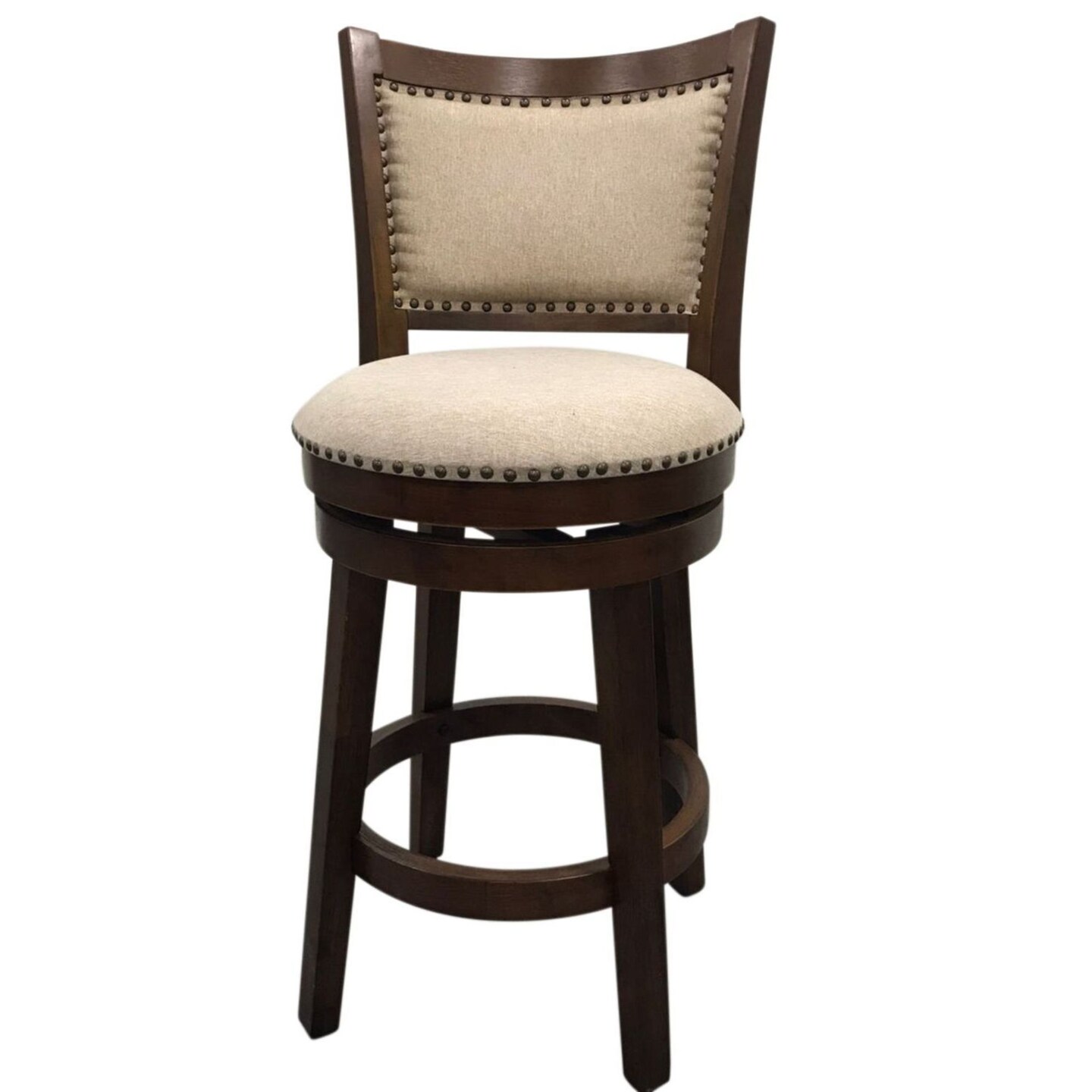 Contemporary Home Living Swivel Seat Upholstered Barstool - 38" - Set of 2 - Walnut Brown and Beige