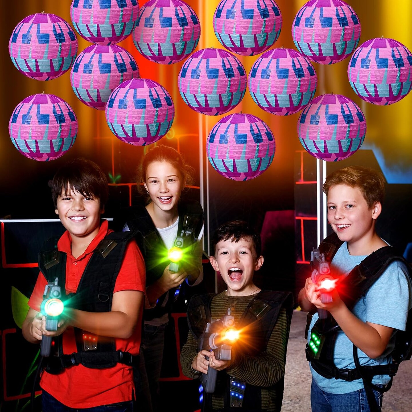 12 Pcs Video Games Themed Paper Lanterns 8 Inch Llama Theme Party Paper Lanterns Purple Blue Pi&#xF1;ata Gaming Hanging Decorations for Game Fans