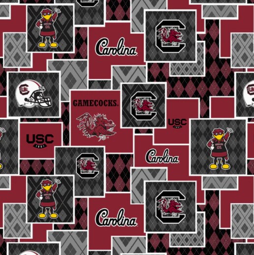 Licensed NCAA University of South Carolina Argyle Boxes Cotton Fabric by the Yard