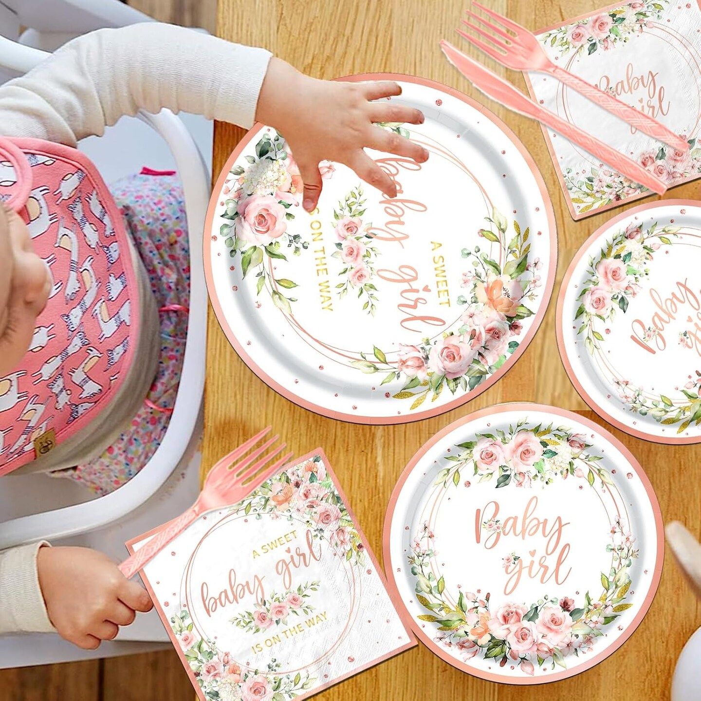 Rose Gold Baby Shower Plates and Napkins Pink Floral Baby Shower Plates Napkins Cups Banner